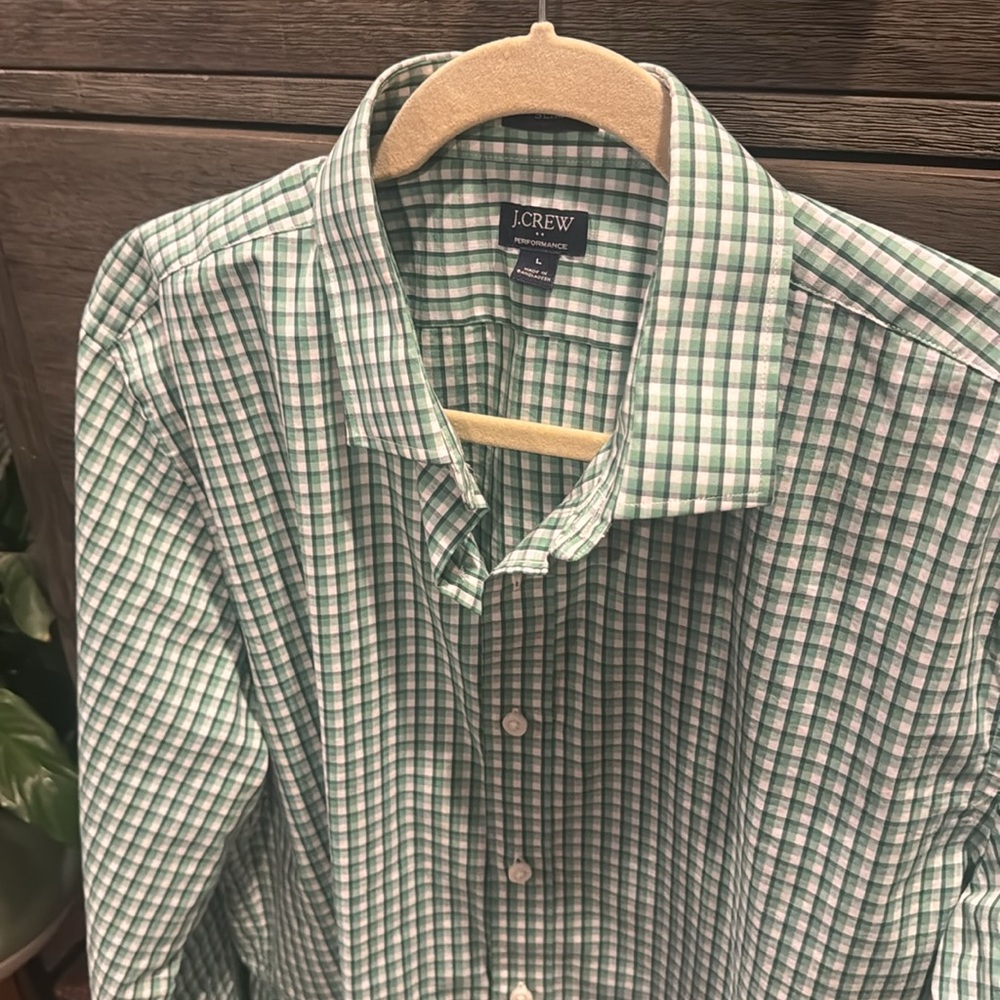 J Crew Slim Performance Large Button Up Shirt Gre… - image 3